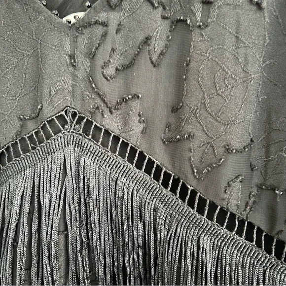 Anthropologie HD in Paris Tiered Fringe Sleeveless Blouse Black 4 - Picture 7 of 10